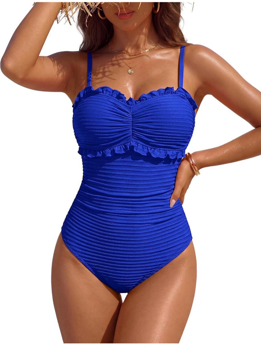 Tummy Control Swimsuit One Piece Textured Modest Adjustable Straps 2370/bb6-1